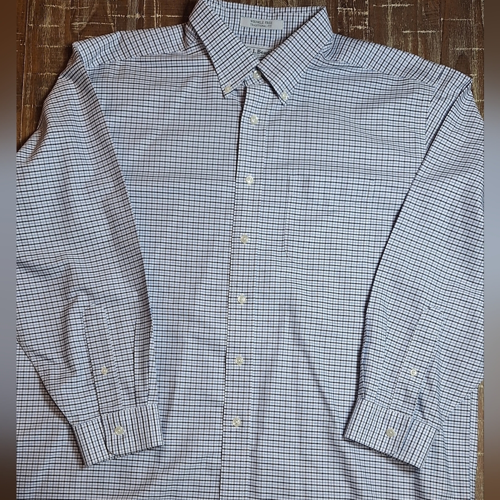 LL Bean Mens 17.5-33 Long Sleeve Button‎ Down Striped Wrinkle Free Shirt Cotton